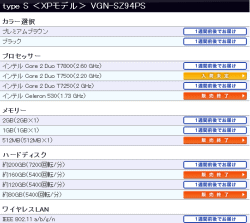 VAIO type S プレミアムバージョン Windows XPモデル 納期情報