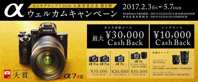 α7RII・α7SII・α7IIに最大30,000円のキャッシュバックキャンペーン