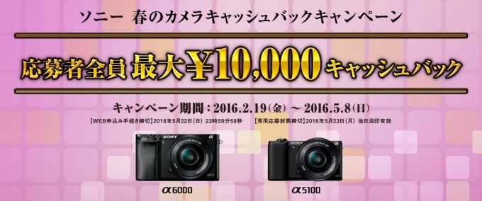 α6000 α5100 ソニー 春のカメラキャッシュバックキャンペーン